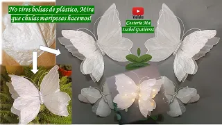 Bellas mariposas para decorar tu hogar o fiestas, hechas con bolsas plásticas!