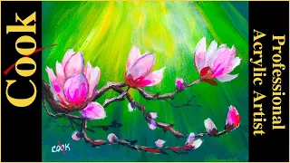 How to Paint Spring Magnolia Blossoms Step-by-Step Acrylic Lesson