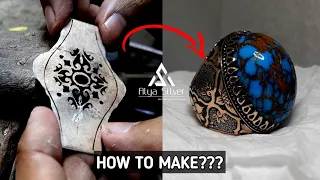 Making Carved Silver Rings for Very Beautiful Turquoise Stones | SILVER HANDMADE
