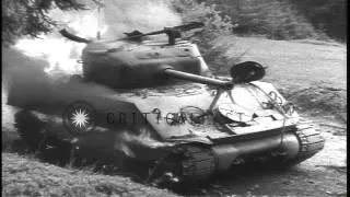 Smoke rising up after a US tank being hit by an anti tank gun in Wegscheid Germa...HD Stock Footage