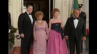 President Figueiredo and Mrs. Figueiredo of Brazil Arrive for State Dinner on May 12, 1982