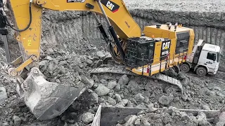 Huge Caterpillar 6015B Excavator Loading Mercedes And MAN Trucks - Sotiriadis Mining Works