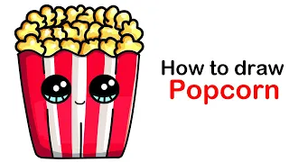 How to draw a cute popcorn easy step by step , popcorn drawing easy