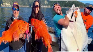 Slamming a Trophy Alaska Halibut Fishing in Seward while rockfish fishing for Lingcod jigging Kodiak