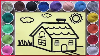 Colored sand painting house and sun, learn colors, drawing the house (Chim Xinh)