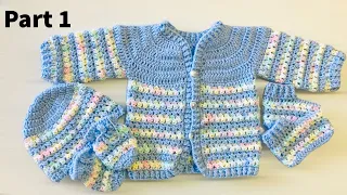 Crochet new born baby set Part 1 | crochet new born sweater | crochet new born booties | mittens