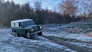 Land Rover Series 3 109" through an articulation pit in Slindon (Elephant's Footprint)