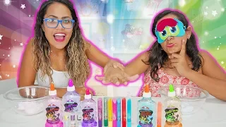 DESAFIO DO SLIME COM 3 CORES DE COLA GLITTER! (3 Colors of glue slime challenge) - JULIANA BALTAR