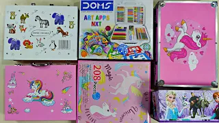 cute collection of art supply, ever used art kit, unicorn magic 208 pieces kit, crayons, doms art