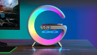 N69 RGB LED Desk Lamp Alarm Clock Wireless Charger Bluetooth Speaker with App Control