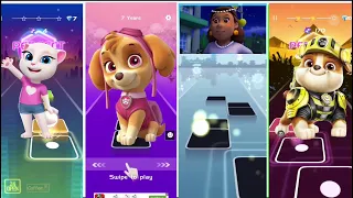 Talking Angela 🆚Skye🆚 PJ Masks🆚Rubble 🎶Tiles Hop