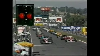 1988 F1 Portuguese GP - Luis Pérez-Sala hit stalled Derek Warwick on race start, front & rear view