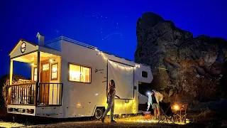 NIGHT CAMPING WITH A CARAVAN | OPEN AIR CINEMA UNDER THE STARS