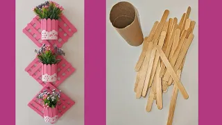 Ideia de Arranjo de Parede, usando  Palito de Picolé e Rolo de Papel Higiênico🥰