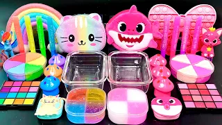 [ASMR] Mixing "CuteCat vs BabyShark" MakeUp Eyeshadow,Glitter Into Clear Slime (304) satisfying