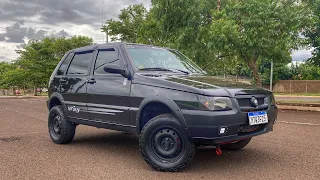 FIAT UNO WAY ALL BLACK PNEUS 185/70 LIFT DE 3 ESCAPE DIRETO DE 4 POLEGADAS