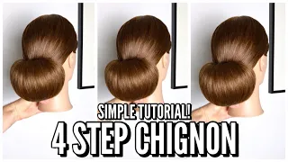 4 Step Chignon - super SIMPLE up-do tutorial, long hair styling...