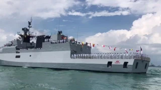 Sailors of anti-submarine warfare corvette INS Kamorta from India