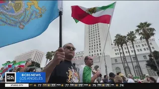 Protestors gather in downtown LA on anniversary of Mahsa Amini's death