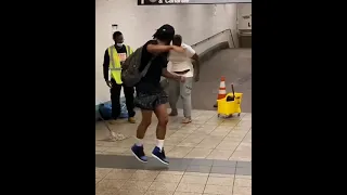 Homeless man from NYC shits in a subway worker mop bucket #neilhammer #newyorkcity #dancingon42ndSt