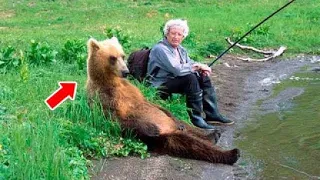A Crying Mother Bear Suddenly Sat Beside This Fisherman, Then He Realized She was in Big Trouble!
