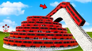 【踏切アニメ】非常に長い新幹線が曲がりくねったらせん状に走り、高山を登ります🚆Train Climbing Pyramid Railroad Crossing Animation #1
