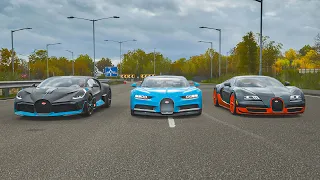 FH4 Drag Race | Bugatti Divo vs Bugatti Chiron vs Bugatti Veyron SS | Standing/Rolling!