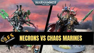 Necrons vs Chaos Space Marines Warhammer 40k Battle Report 10th Edition.