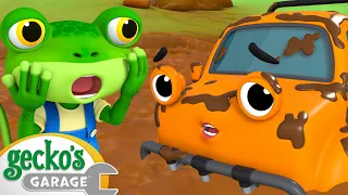 Monster Trucks Stuck in the Mud | Gecko's Animal Pals | Animal & Vehicle Cartoons for Kids