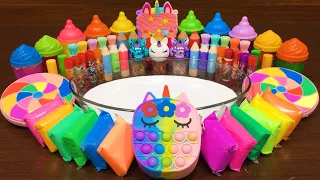 RAINBOW UNICORN!! Mixing CLay, Makeup, Floam and More into Glossy Slime!! Satisfying RAINBOW Video