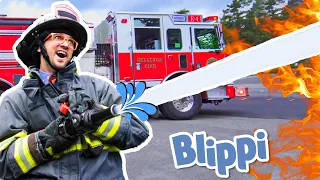 Blippi Visits a Firetruck Station Full Episode | Trains for Children | Train Song | Moonbug for Kids