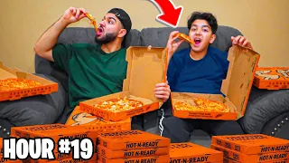 Last To Stop Eating PIZZA Wins V-Bucks (FORTNITE CHALLENGE VS LITTLE BROTHER)