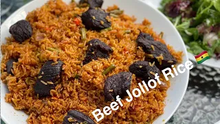 GHANA BEEF JOLLOF RICE |#EPS2 JOLLOF RICE SERIES  | RECIPE | GHANASTYLE | LOVYSTOUCH #🇬🇭jollofrice