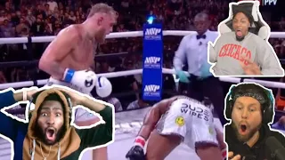 Youtubers Reacting to Jake Paul KNOCKING OUT Tyron Woodley!