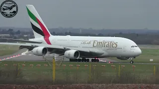 In your face close up 😁 arrival of Emirates A380 A6-EOP into Birmingham Airport from Dubai