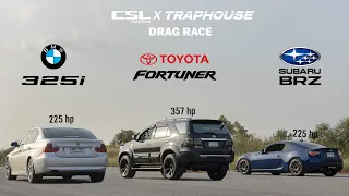 น้องคุกกี้ Toyota Fortuner 1KD เปลี่ยนโบ vs Subaru BRZ vs BMW 325i DRAG RACE