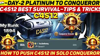 🇮🇳~Day-2 Platinum To Conqueror | C4S12 Best Survival~Tips & Tricks| How To Push In SoLo Conqueror|