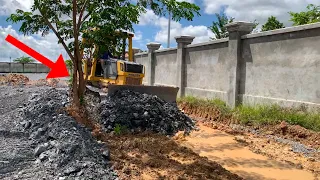 Great Excellent! Skill Operator Bulldozer Pushing Stone Build Road with Truck Transport Stone.
