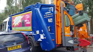 Lambeth council serco Dennis olympus elite 6 empying green recycling bins