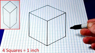 How To Draw a 3D Cube on Grid Paper / Easy Trick Art For Beginners