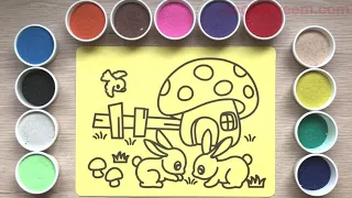 Đồ chơi trẻ em TÔ MÀU TRANH CÁT THỎ CON VÀ CÂY NẤM - Colored sand painting rabbit (Chim Xinh)
