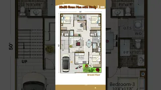 36’× 50’ House Plan,  3 BHK, 3 Bath+ Study & Car  Parking, 36 by 50 , 36*50 Home Plan