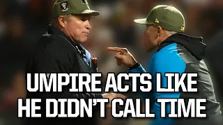 Umpire calls timeout then acts like he didn't call timeout, a breakdown