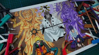 Drawing Naruto, Sasuke And Rikudou Sennin | Speed Drawing | ナルト