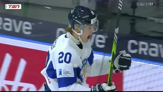 Oiva Keskinen Scores to make it 1-0 in the semi finals of the World Jr 2023 - 2024 Finland vs USA