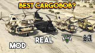 GTA 5 CARGOBOB VS MODDER CARGOBOB VS REAL VS GTA SAN ANDREAS CARGOBOB !