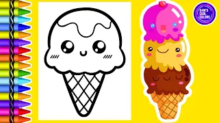 Coloring a Cute Ice Cream Cone Coloring Book Page | Crayola Crayons