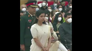 Aakriti Sood, wife of Major Anuj Sood of 21 Rashtriya Rifles, receives his Shaurya Chakra today