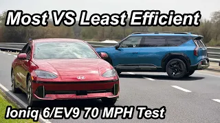 70 MPH Efficiency Test: Hyundai Ioniq 6 SE RWD VS Kia EV9 GT-Line AWD