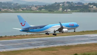 Morning arrivals and Departures at Corfu Airport. 4K Planespotting with wet runway action!